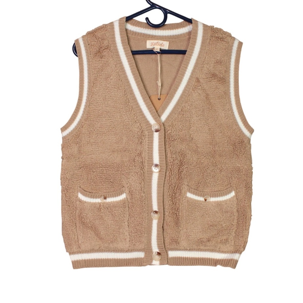 Listiele Women Sweater vest Sleeveless Brown Soft Size S NWT Fleece Open Front